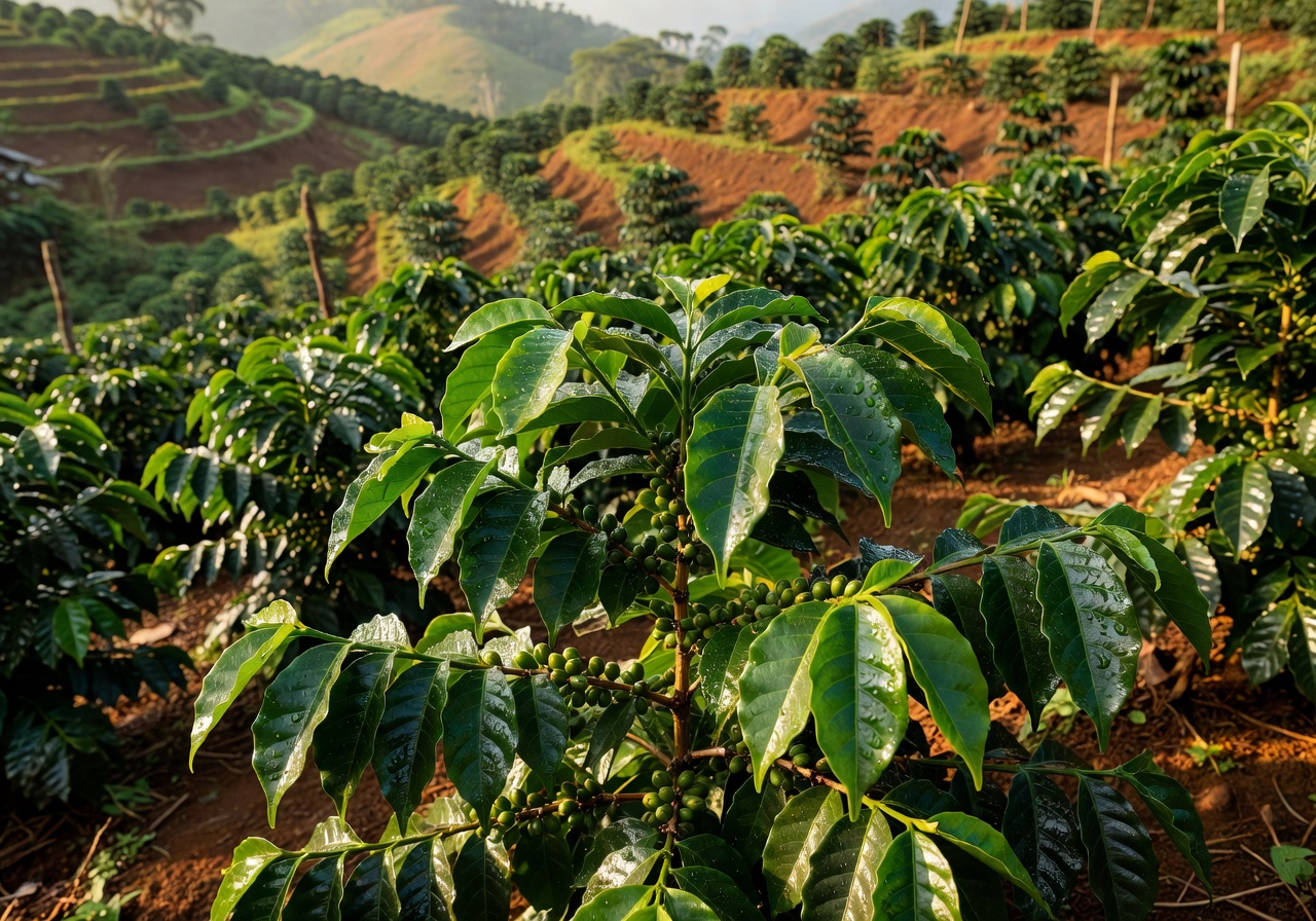 Coffee plant leaves showing agricultural sourcing