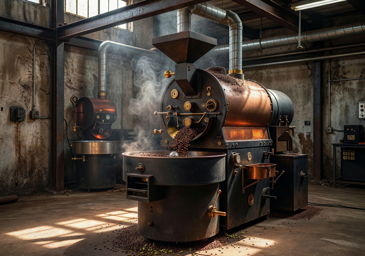 Coffee roasting machine in operation